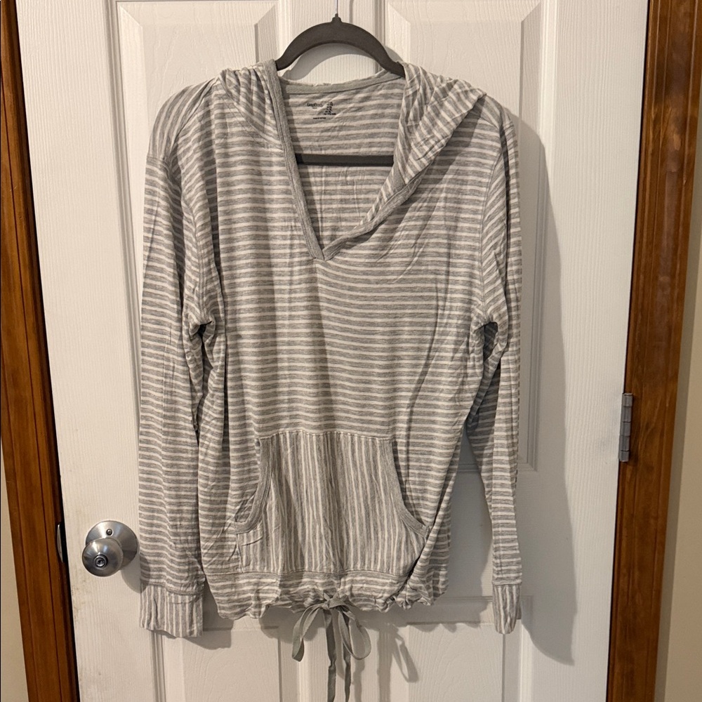 Women's Lightweight Striped Hooded Pullover - Gray/White